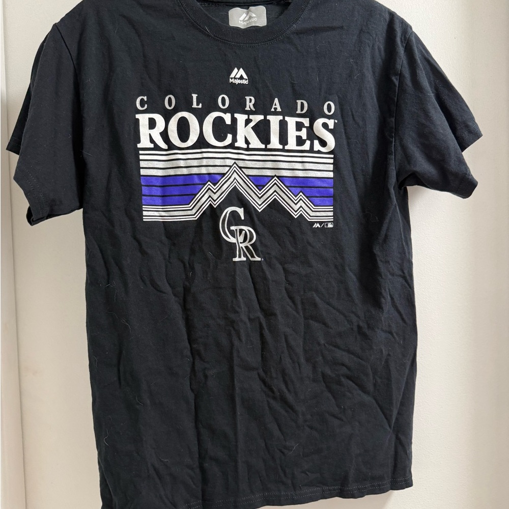 Majestic Black and Purple Colorado Rockies Tee